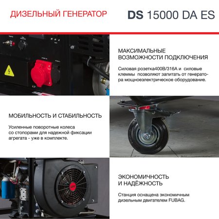 FUBAG Дизельный генератор (трехфазный) с электростартером и коннектором автоматики DS 15000 DA ES в Калининграде фото